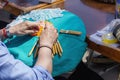 bobbin lace, textile technique, considered as a craft, which consists of interweaving threads that are initially wound on bobbins