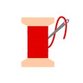 Bobbin with red needle thread icon flat. vector illustration