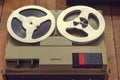 Bobbin tape recorder. Old vintage player of reels