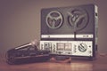 Bobbin tape recorder retro micrphone. HD photo. Royalty Free Stock Photo