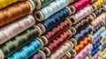 Bobbins with colored thread for industrial textile machines. Royalty Free Stock Photo