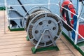 Bobbins with a rope on the deck of the ship close-up Royalty Free Stock Photo