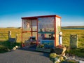 Bobby`s Bush Shelter - also known as the Unst Bus Shelter - near Baltasound on the island of Unst in Shetland, Scotland, UK.