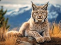 Bobcat feline lynx cat animal wildlife grass Royalty Free Stock Photo