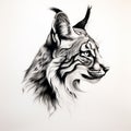 Minimalist Bobcat Head Silhouette Drawing With Pencil Sketch