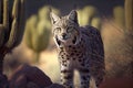 bobcat on the hunt, with its eyes fixed and ears twitching Royalty Free Stock Photo