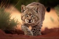 bobcat on the hunt, its eyes focused on prey Royalty Free Stock Photo