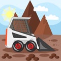 BobCat loader on building plot during landscaping, construction and digging works with mountains on background - vector image Royalty Free Stock Photo