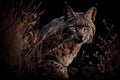 bobcat lurking in the darkness of night, ready to pounce on its unsuspecting prey Royalty Free Stock Photo