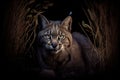 bobcat lurking in the darkness of night, ready to pounce on its unsuspecting prey Royalty Free Stock Photo