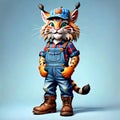 Bobcat lynx cat smiling comic face work clothes job site