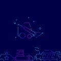 Bobcat machine, mini bulldozer vector gradient line icon, illustration on a dark blue background. Related bottom border