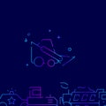 Bobcat machine, mini bulldozer vector gradient line icon, illustration on a dark blue background. Related bottom border