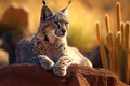 bobcat sunning itself on a warm rock