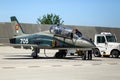 Mechanics attend IAR 99 Soim (Hawk) advanced trainer and light attack airplane, used as jet trainer of the Romanian Air Force Royalty Free Stock Photo