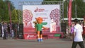 Animator actor in costume Lesik - official mascot the 2nd European Games 2019 in MINSK. BOBRUISK, BELARUS 06.03.19