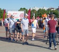 Bobruisk Belarus 06 03 2019: A man carries a torch with the Olympic flame at the European Games in 2019