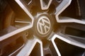 Close-up of a Volkswagen car logo on a wheel. Royalty Free Stock Photo