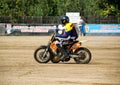 BOBRUISK, BELARUS - September 8, 2018: Motoball, young guys play motorcycles in motoball, competitions