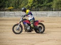 BOBRUISK, BELARUS - September 8, 2018: Motoball, young guys play motorcycles in motoball, competitions