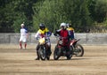 BOBRUISK, BELARUS - September 8, 2018: Motoball, young guys play motorcycles in motoball, competitions