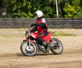BOBRUISK, BELARUS - September 8, 2018: Motoball, young guys play motorcycles in motoball, competitions