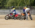 BOBRUISK, BELARUS - September 8, 2018: Motoball, young guys play motorcycles in motoball, competitions