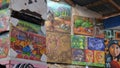 BOCA CHICA/DOMINICAN REPUBLIC - NOVEMBER 02 2017:many bright colorful pictures in the gift shop