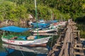 BOCA DE MIEL, CUBA - FEB 4, 2016: Fishing boats anchored at Rio Miel river mouth near Baracoa, Cu Royalty Free Stock Photo