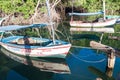 BOCA DE MIEL, CUBA - FEB 4, 2016: Fishing boats anchored at Rio Miel river mouth near Baracoa, Cu Royalty Free Stock Photo