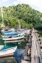 BOCA DE MIEL, CUBA - FEB 4, 2016: Fishing boats anchored at Rio Miel river mouth near Baracoa, Cu Royalty Free Stock Photo