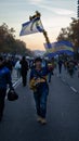 MADRID, DECEMBER 09 - Boca Junior follower waves its flag in the final of the Copa Libertadores at the BernabÃÂ©u stadium