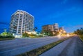 Boca Raton buildings along the Florida State Road at sunset Royalty Free Stock Photo