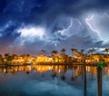 Boca Raton buildings along Lake Boca Raton during a storm, Florida Royalty Free Stock Photo