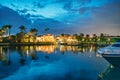 Boca Raton buildings along Lake Boca Raton at sunset, Florida Royalty Free Stock Photo