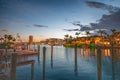 Boca Raton buildings along Lake Boca Raton at sunset, Florida