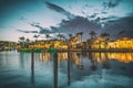 Boca Raton buildings along Lake Boca Raton at sunset, Florida Royalty Free Stock Photo