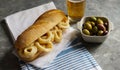 bocadillo con calamares or squid sandwich with beer Royalty Free Stock Photo