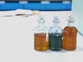 The BOD bottle for analysis Biochemical Oxygen Demand in wastewater samples, precipitation and dissolution with solvent.