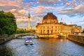 Bode museum on Spree river and Alexanderplatz TV tower in center Royalty Free Stock Photo