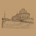 Bode museum on Spree. Berlin, Germany. Graphic illustration Royalty Free Stock Photo