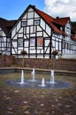 Half-timbered house and fountain in Bodenwerder, Germany