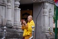 bodh gaya bihar india on april 29th 2018: monks capture selfie at bodh gaya bihar india during buddha purnima festival