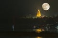 Bodh Gaya pagoda on night with full moon Royalty Free Stock Photo