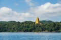 Bodhgaya gold pagoda near river, Sangkhlaburi Royalty Free Stock Photo