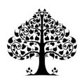 Bodhi Tree and Bodhi leaves design with Lanna Thailand traditional illustration drawing ornament concept motif black and white fo