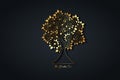 The Bodhi tree gold logo template, Tree of life concept, Sacred Fig with heart shaped leaves, Vesak day, golden luxury silhouette