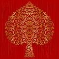 Bodhi Tree shape, Abstract vector tree on red background