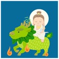 Bodhisattva and auspicious animal. Vector Illustration