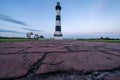 Bodie Island Lighthouse at sunset, Outer Banks, North Carolina. Low angle view